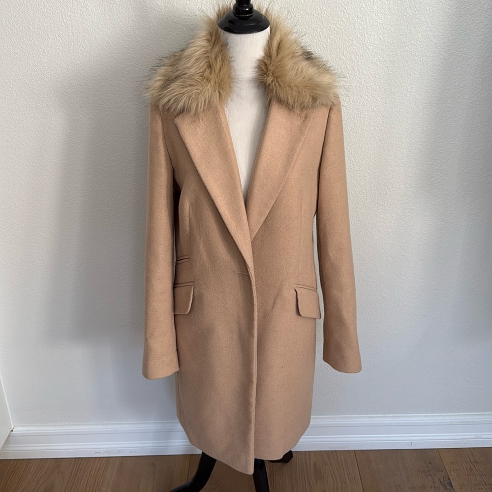 Topshop Tan Coat with Faux Fur Collar